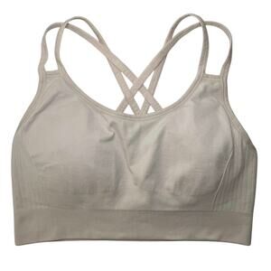 Peach Seamless Strappy Sports Bra Womens Size M Light Gray Padded Workout Gym